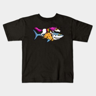 Unicorn Riding Shark Party Kids T-Shirt